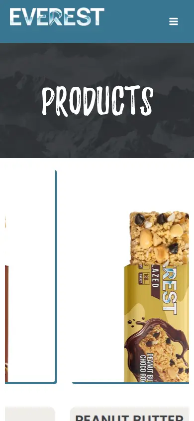 Everest Products page on a phone: Products banner and the first bar cards